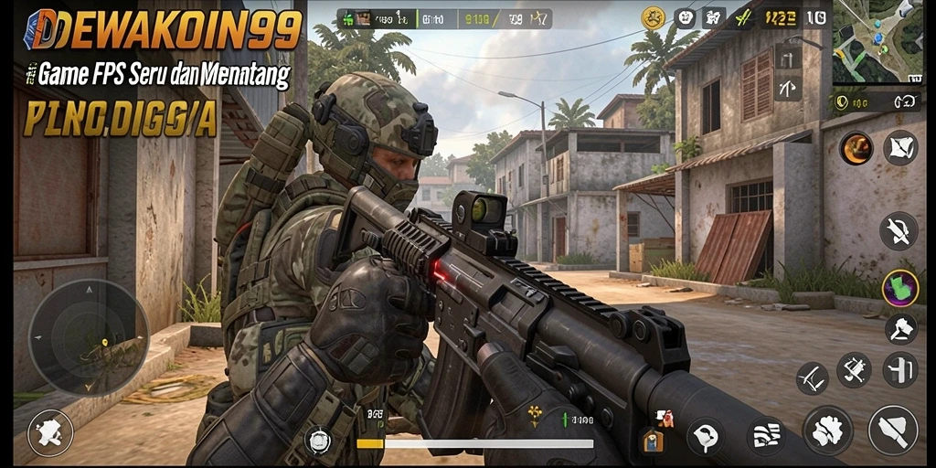 Tangkapan layar gameplay DEWAKOIN99 dengan aksi FPS yang intens.