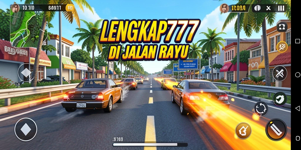 Gameplay balapan seru di LENGKAP777 dengan mobil cepat.