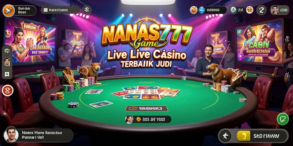Screenshot gameplay NANAS777 dengan dealer profesional dan suasana kasino yang nyata.
