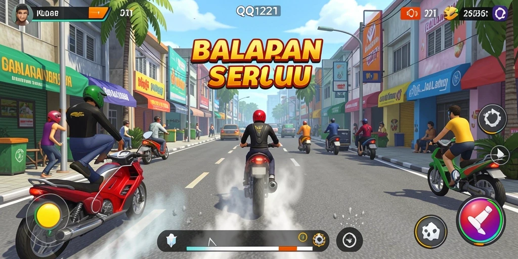 Gameplay balapan seru di QQ1221 dengan mobil yang cepat.